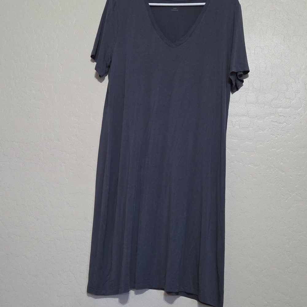 Daily Ritual V-Neck Short Sleeve Tunic Dress - Slate Grey